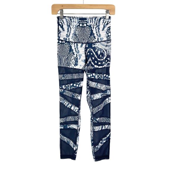 lululemon athletica Pants - Lululemon Wanderlust Legging Women 6 Navy White High Waist Mesh Criss Cross Boho